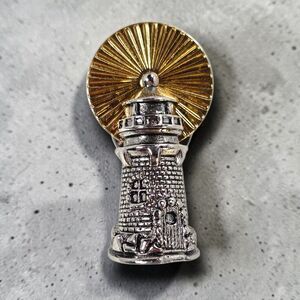 Vintage Avon Lighthouse Pin Coastal Nautical Brooch Silver & Gold Tone Signed